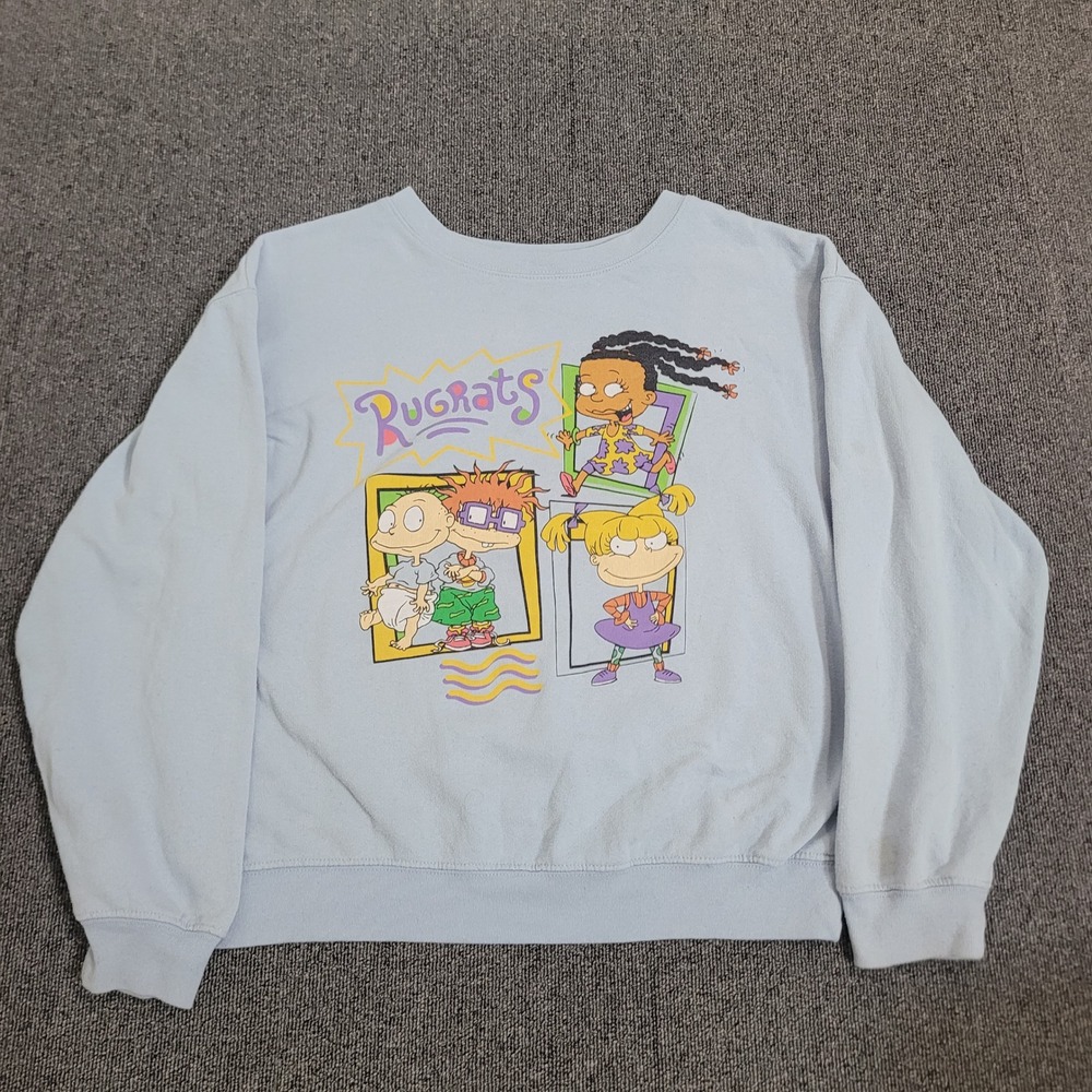 Nickelodeon M 7-9 Rugrats Sweatshirt Girls Light Blue Graphic Pullover 90s Retro